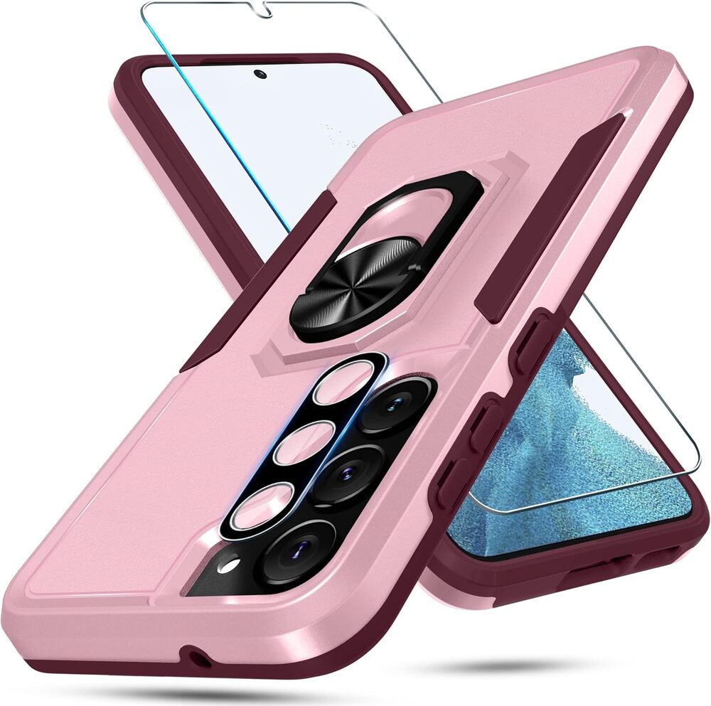 Galaxy S23 Heavy Duty Case w/Screen Protector & Lens Protector, Pink or Blue